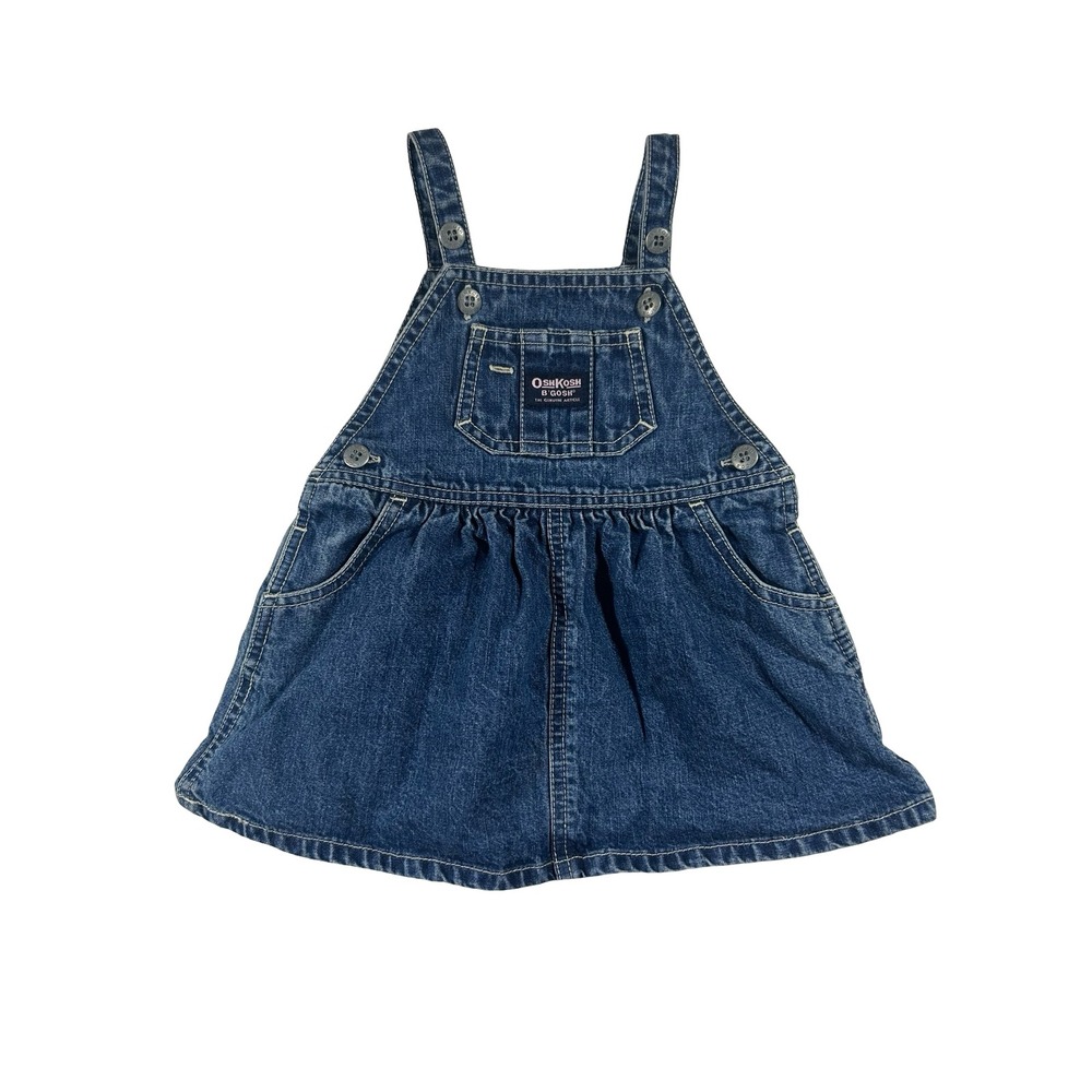 OshKosh Bgosh Denim Jumper Dress 12M Blue Vestbak Pinafore Skirt 922-0005